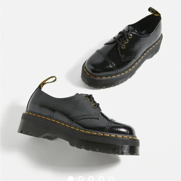 Dr. Martens 1461 Distressed Patent Leather Platform Shoe Black Size 7 - Picture 9 of 9